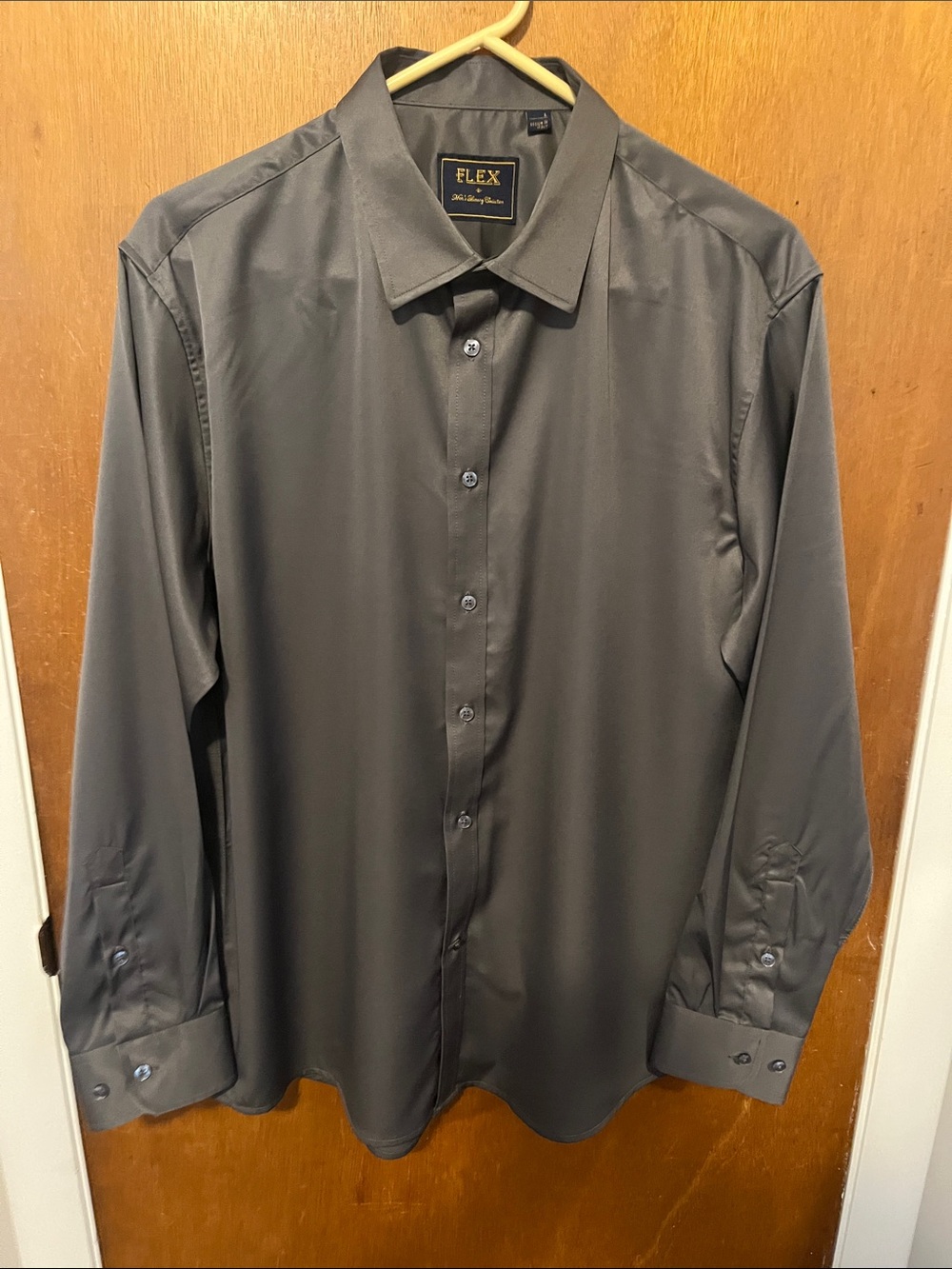 Flex Men's Long-Sleeve Dress Shirt in Charcoal Size L